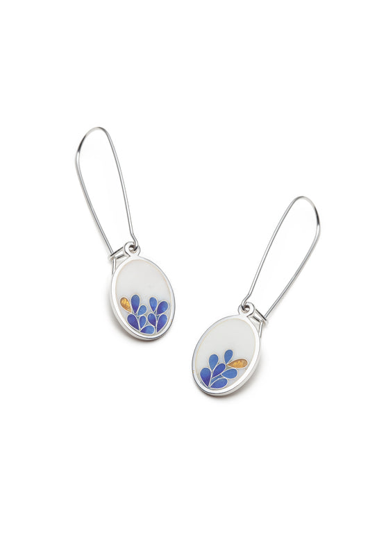 White bloom oval earrings